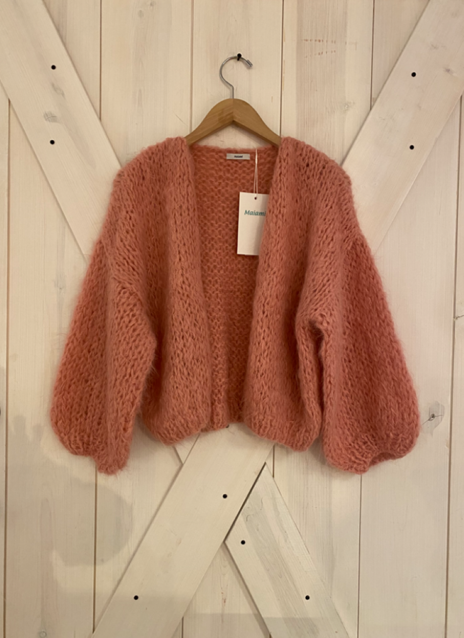 Maiami Shaggy Alpaca Bomber Cardigan - Strawberry Cream