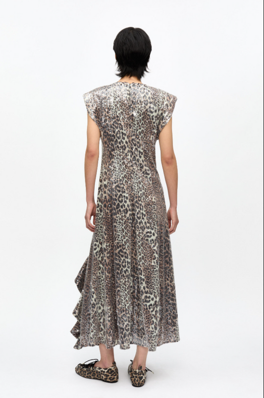 Ganni Leopard Stretch Sequins Long Dress - Leopard