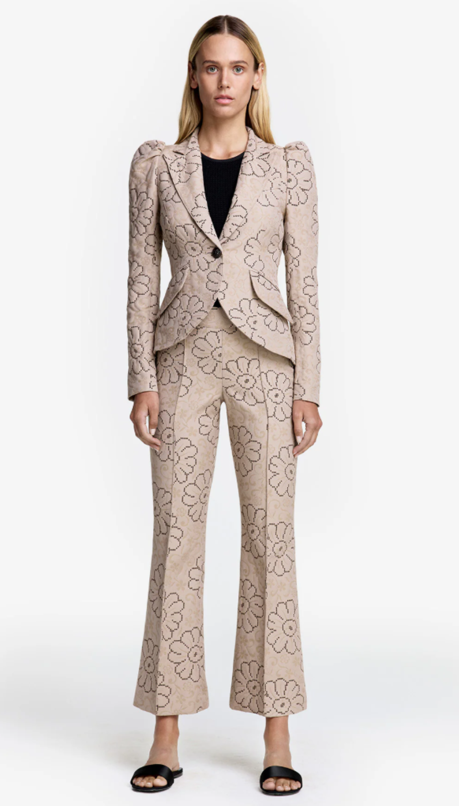 Smythe Cropped Pintuck Jacquard Pant - Putty