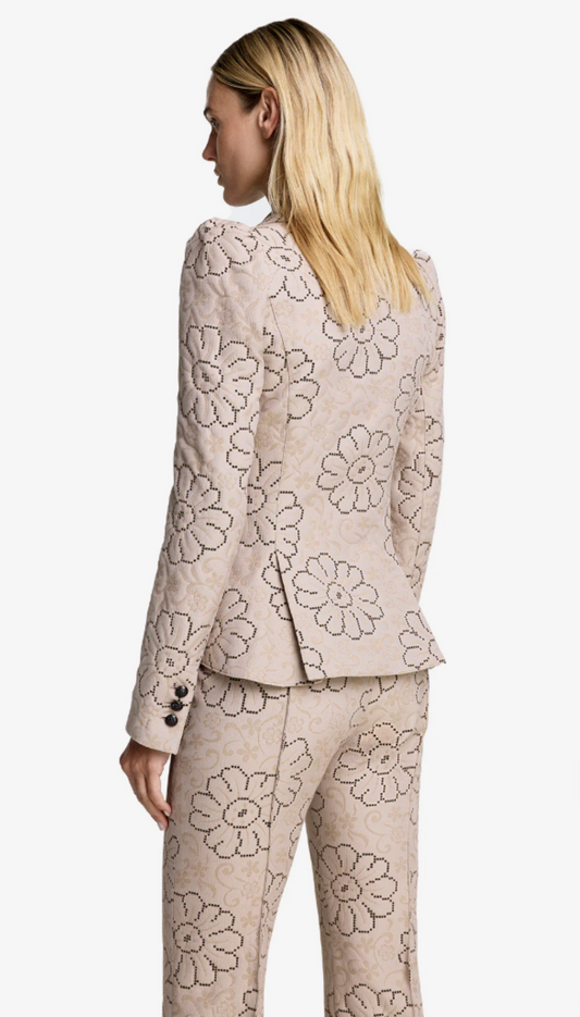 Smythe Pouf Sleeve One Button Jacquard Blazer - Putty