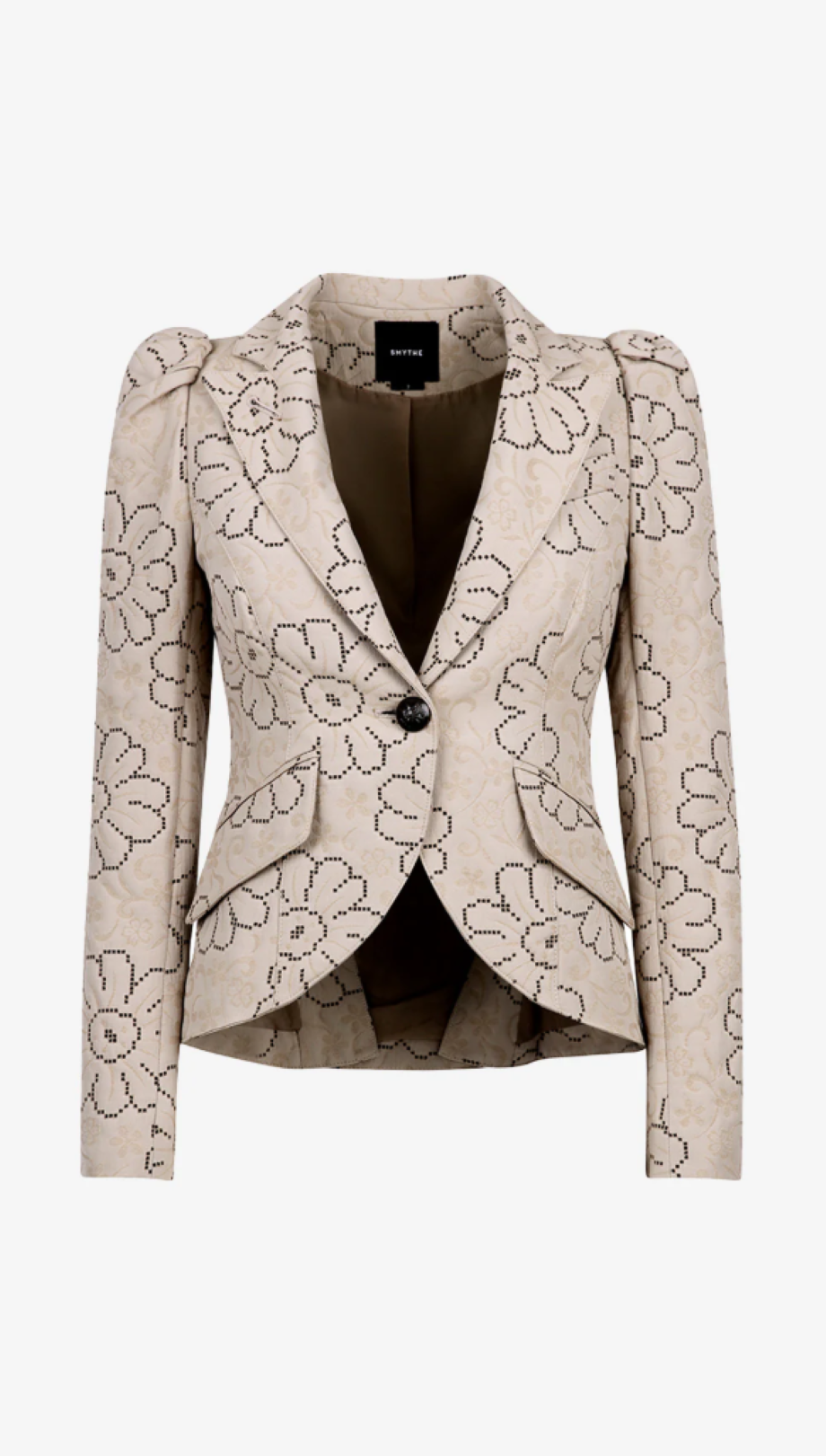 Smythe Pouf Sleeve One Button Jacquard Blazer - Putty