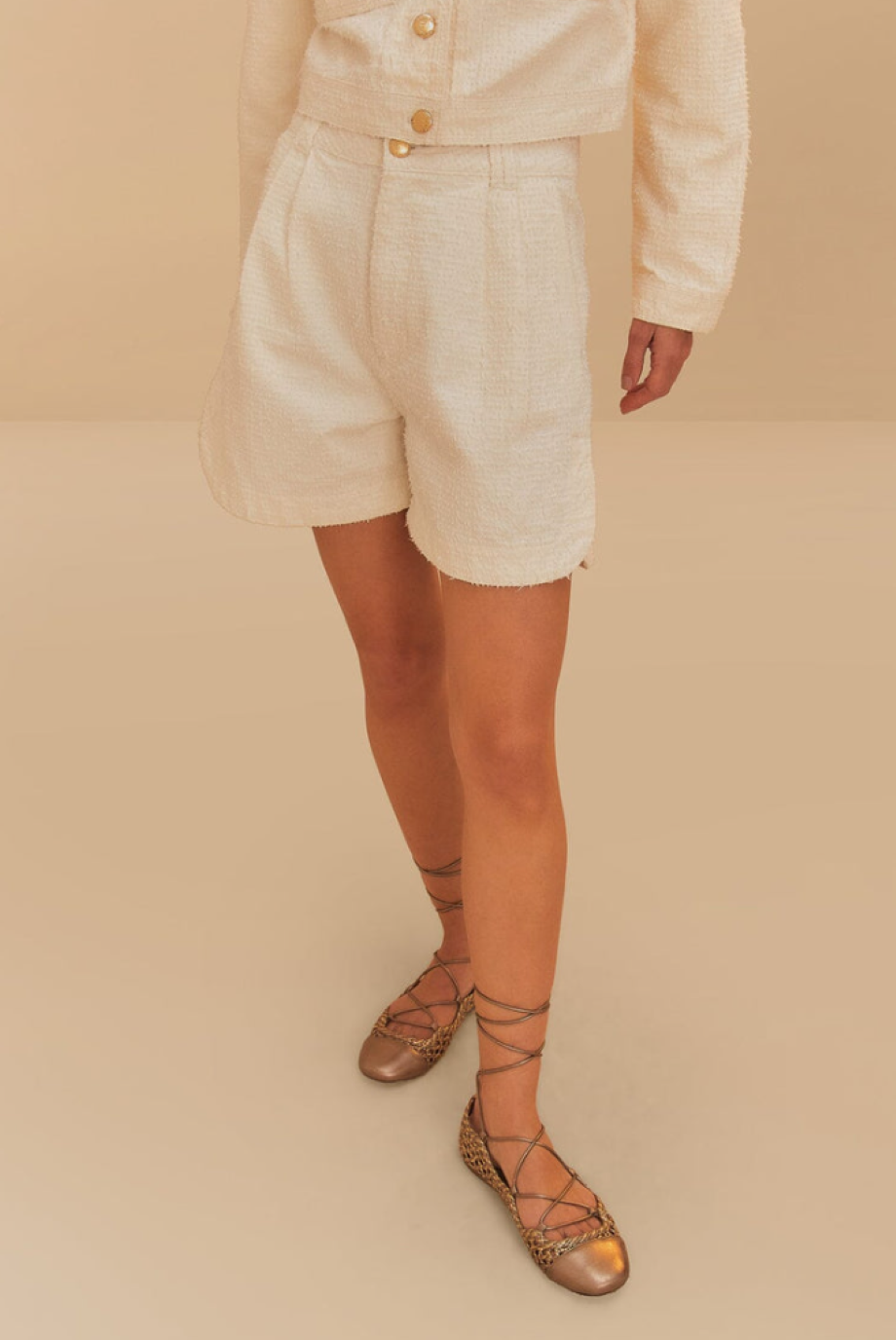 Farm Rio Twill Laser Pleated Short - Off-White