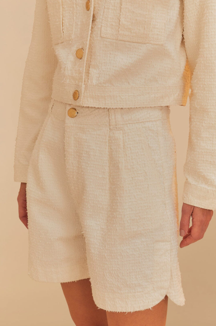 Farm Rio Twill Laser Pleated Short - Off-White