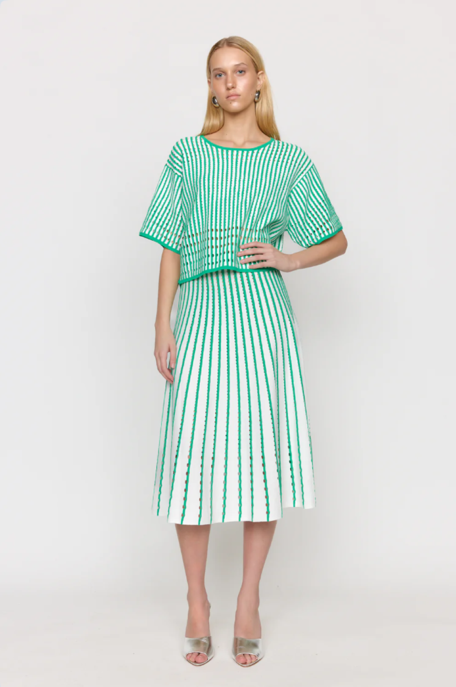 Christy Lynn Nellie/Colton Pinstripe Knit Set - Green