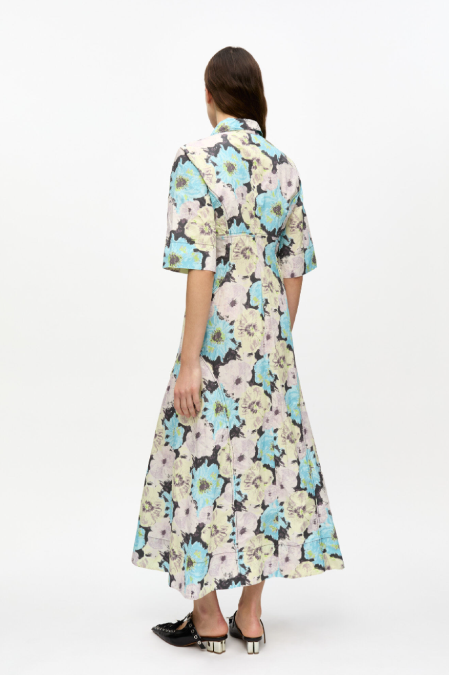 Ganni Floral Printed Cotton Long Shirt Dress - Multicolor