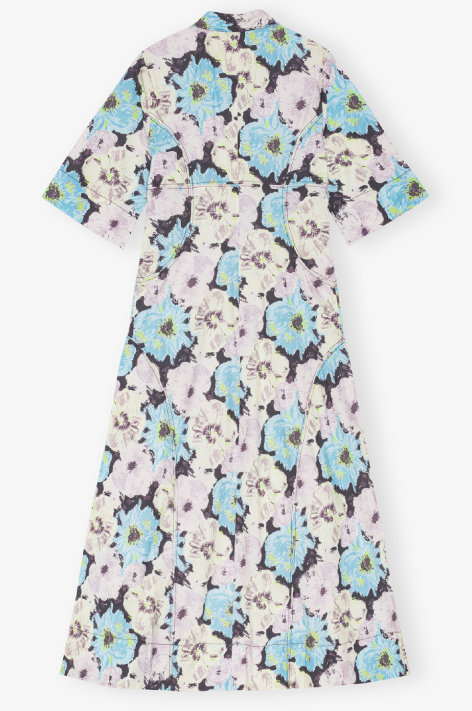 Ganni Floral Printed Cotton Long Shirt Dress - Multicolor