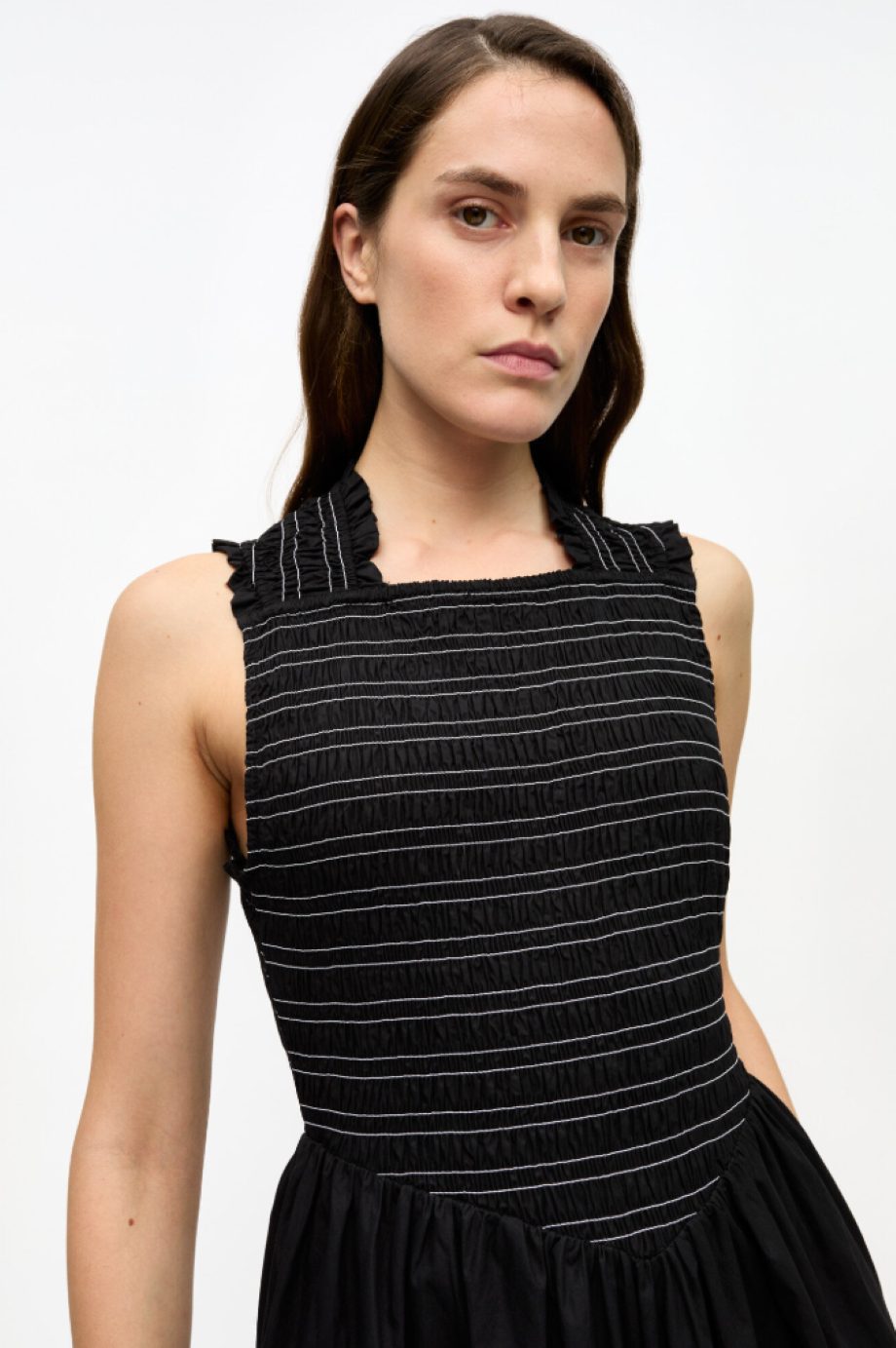 Ganni Washed Stretch Cotton Smock Midi Dress - Black