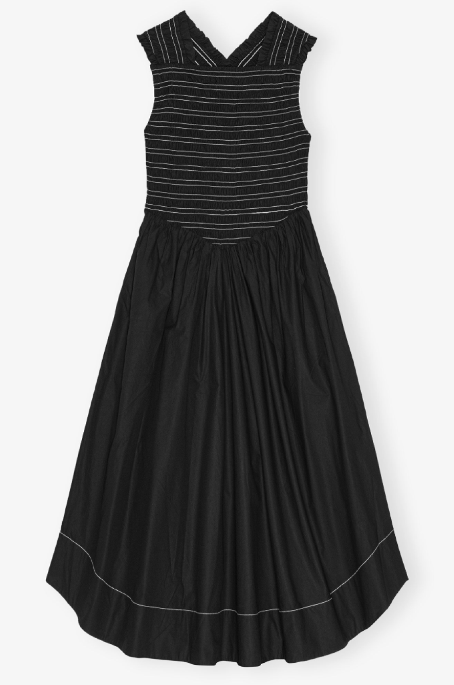 Ganni Washed Stretch Cotton Smock Midi Dress - Black