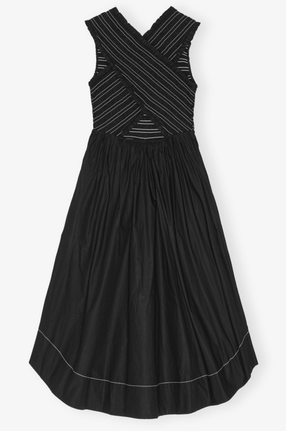 Ganni Washed Stretch Cotton Smock Midi Dress - Black