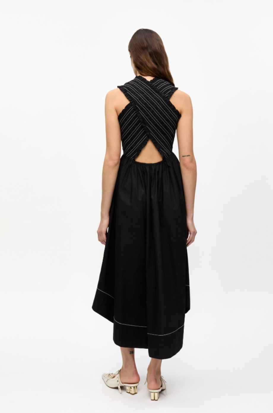 Ganni Washed Stretch Cotton Smock Midi Dress - Black