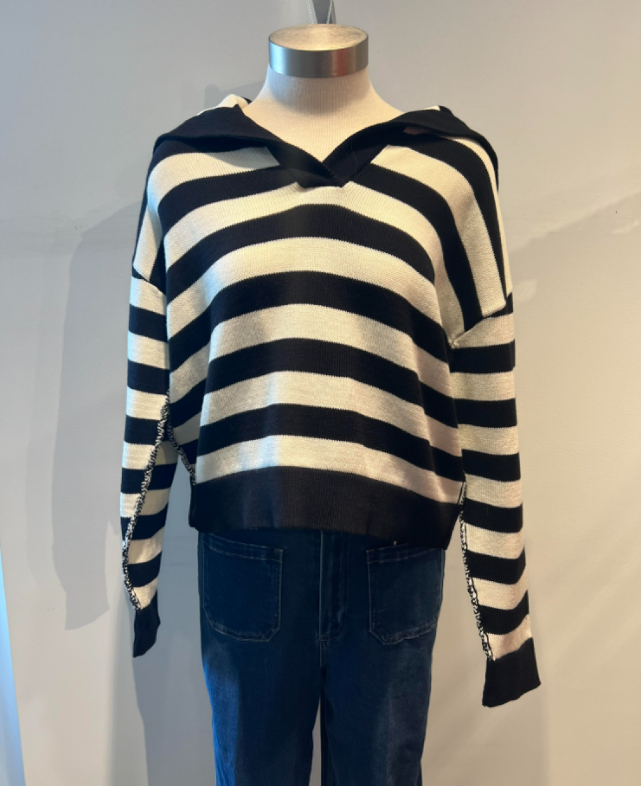 Roberto Collina Striped Sailor Collar Sweater - Black/White