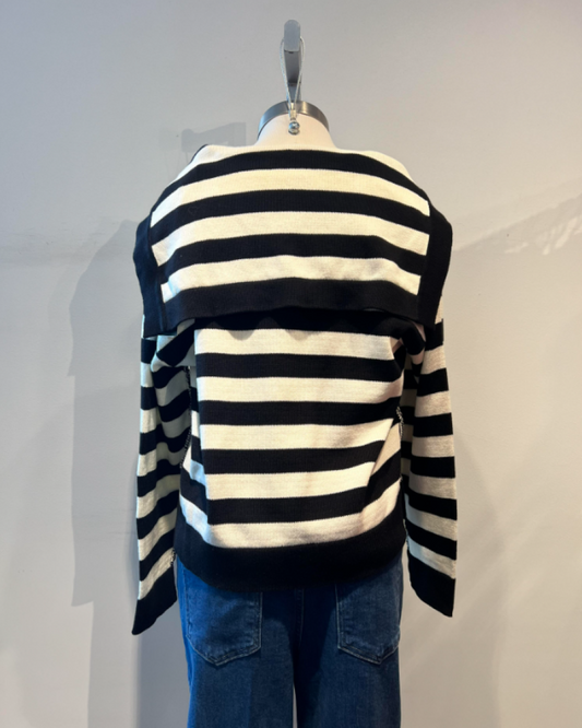 Roberto Collina Striped Sailor Collar Sweater - Black/White