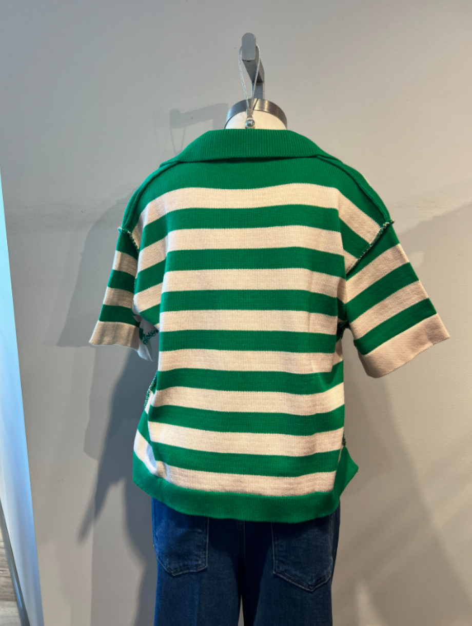 Roberto Collina Striped Polo Sweater - Green/White