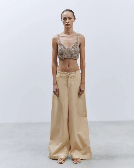 Alysi Sequined Knitted Crop Top - Walnut Melange