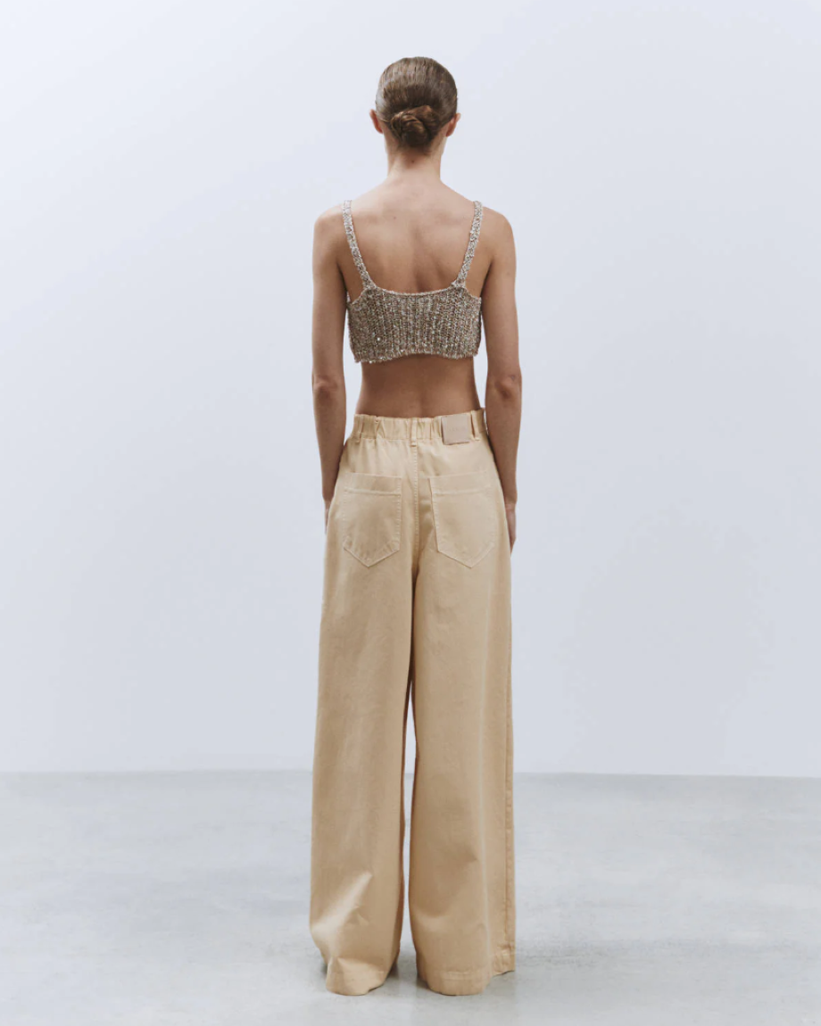 Alysi Sequined Knitted Crop Top - Walnut Melange