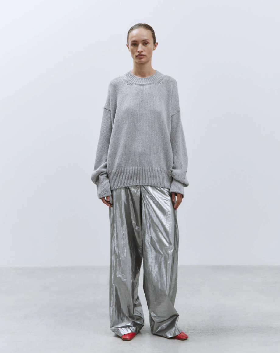 Alysi Lightweight Shiny Palazzo Pant - Silver