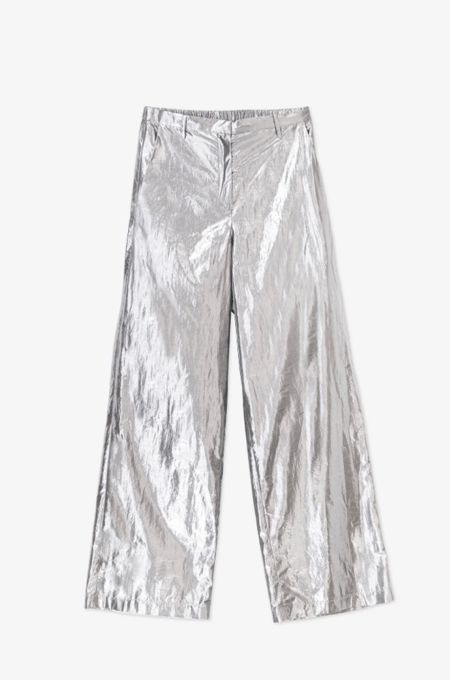 Alysi Lightweight Shiny Palazzo Pant - Silver
