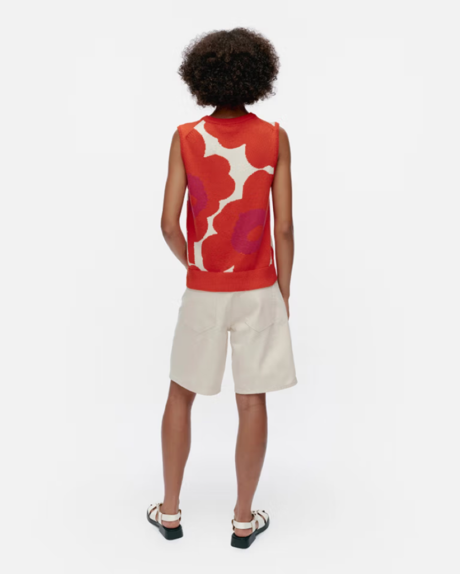 Marimekko Pioneeri Unikko Knitted Cotton Vest - Orange