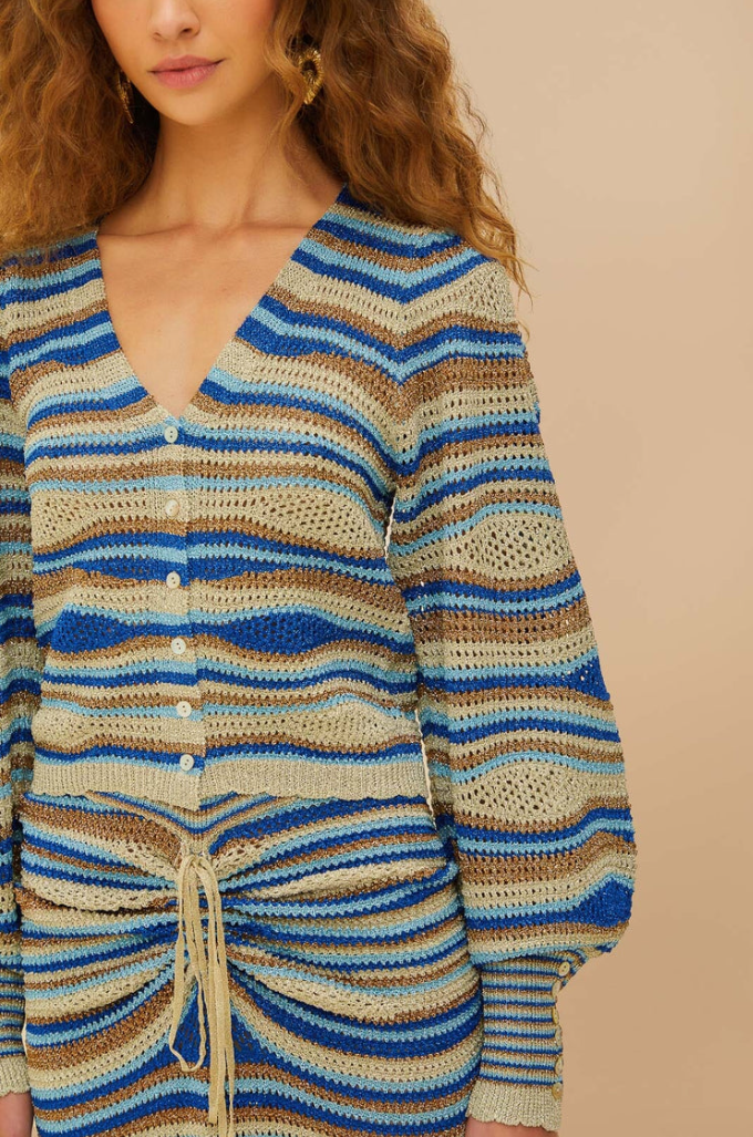 Farm Rio Mixed Waves Knit Cardigan - Blue