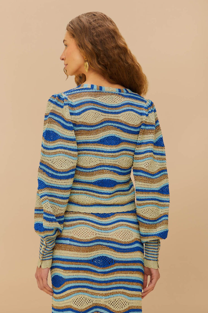 Farm Rio Mixed Waves Knit Cardigan - Blue