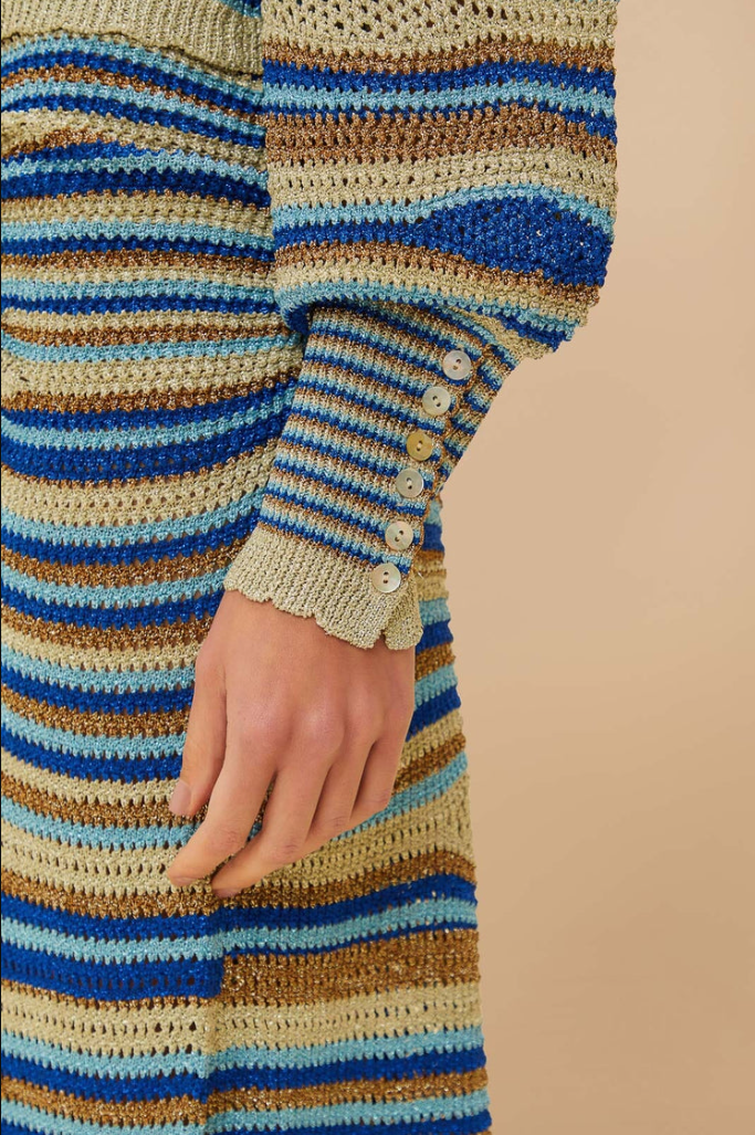 Farm Rio Mixed Waves Knit Cardigan - Blue