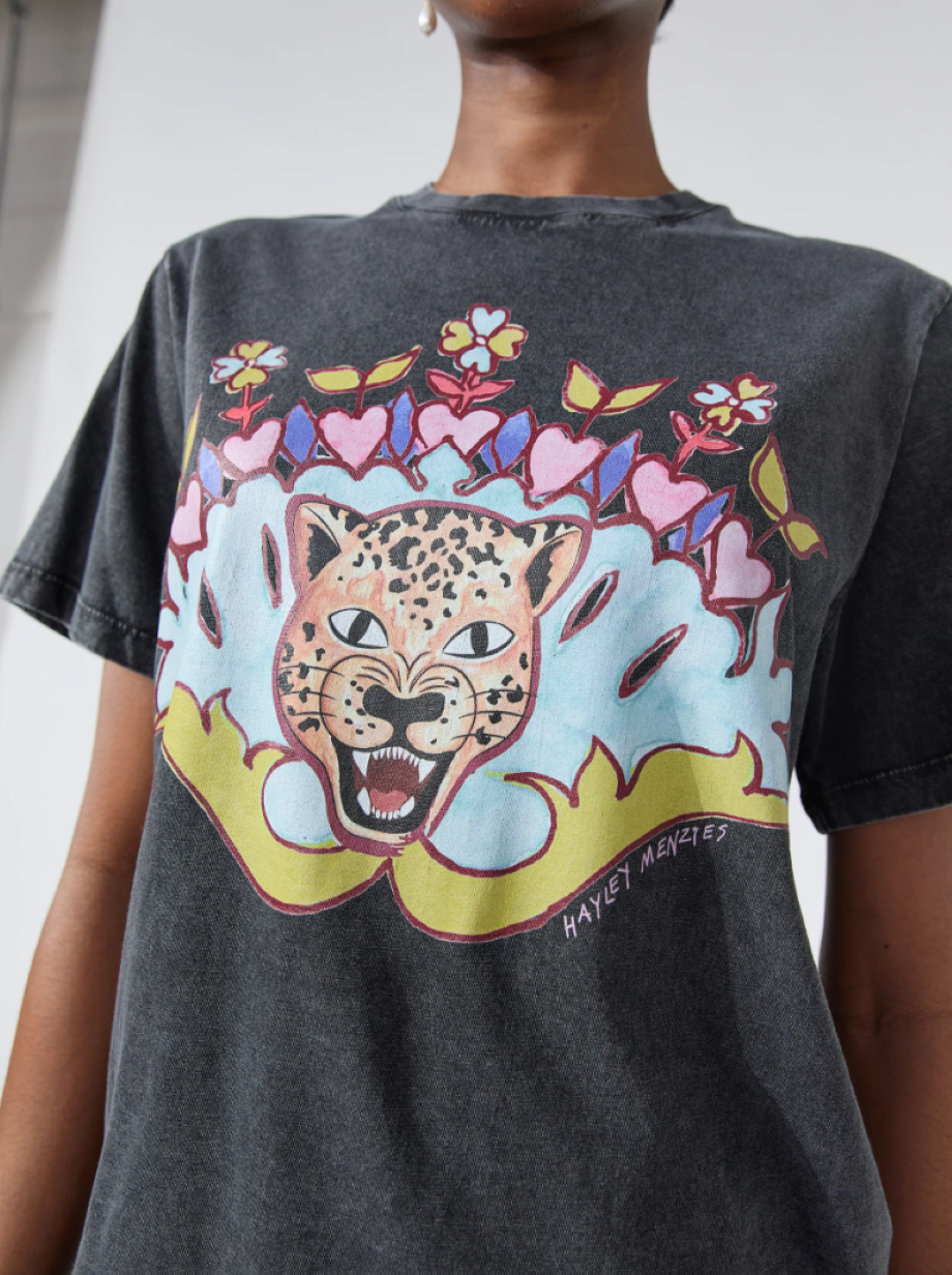 Hayley Menzies Enchanted Leopard T-Shirt - Acid Wash Black