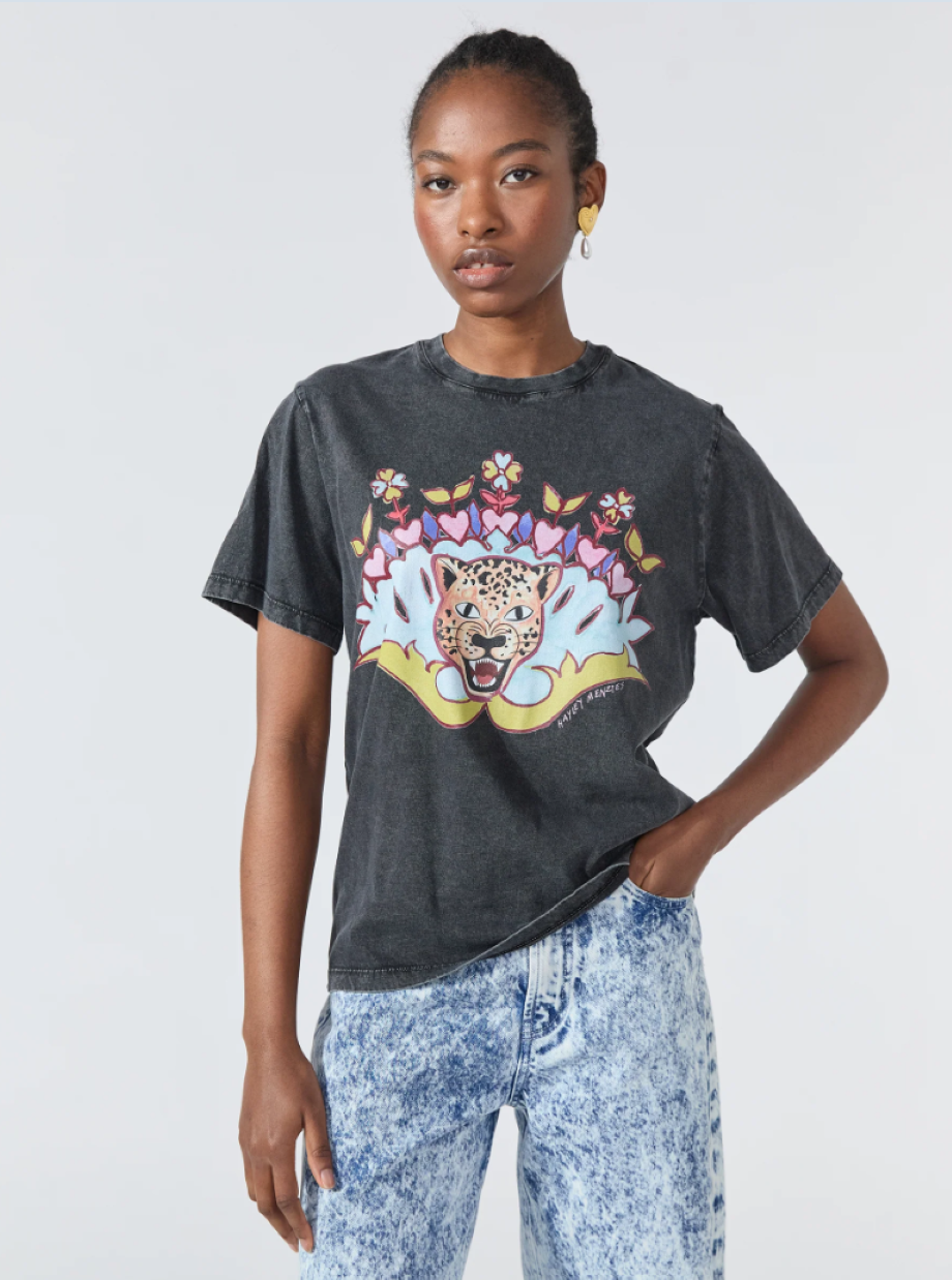 Hayley Menzies Enchanted Leopard T-Shirt - Acid Wash Black