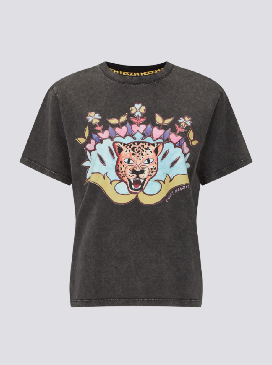 Hayley Menzies Enchanted Leopard T-Shirt - Acid Wash Black