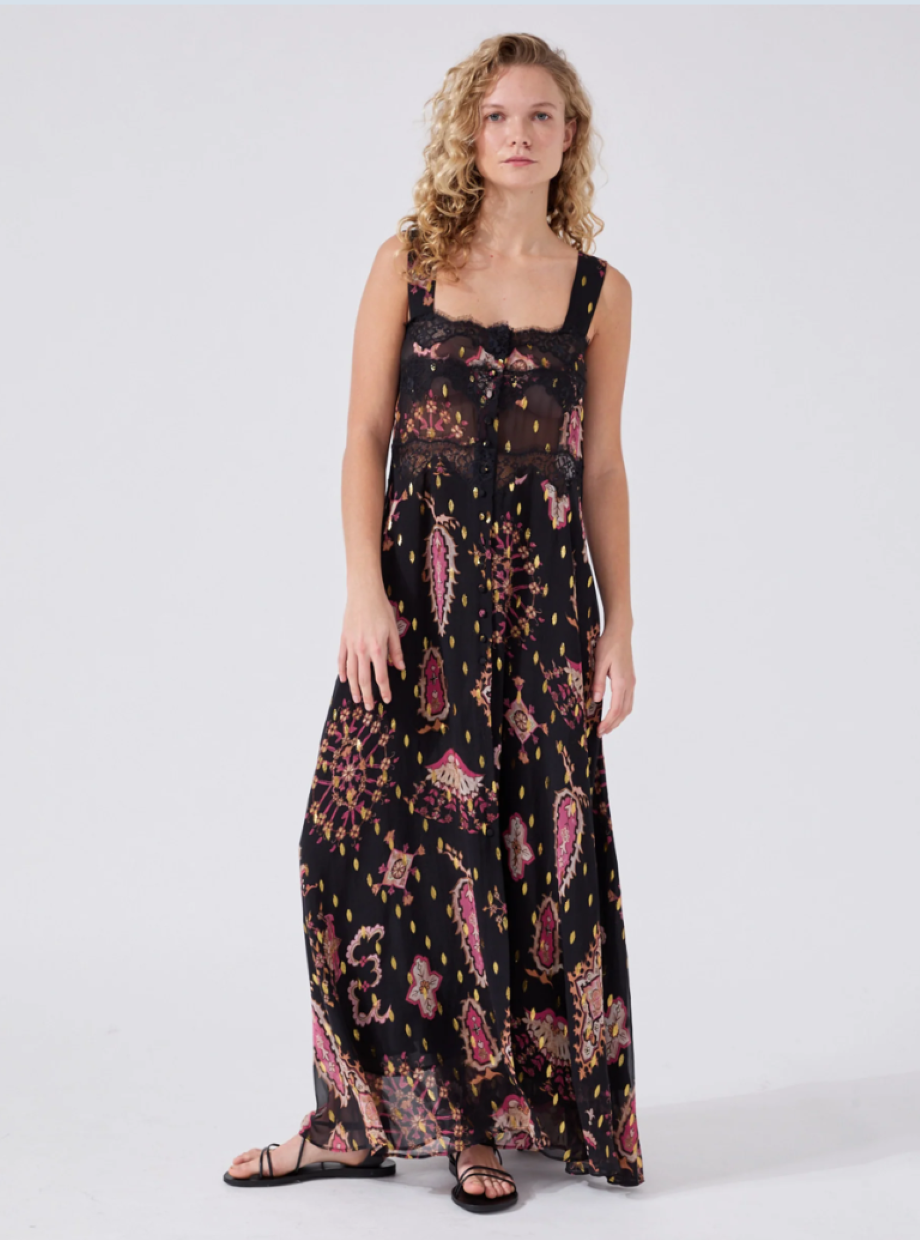 Hayley Menzies Dylan Lurex Maxi Cami Dress - Black