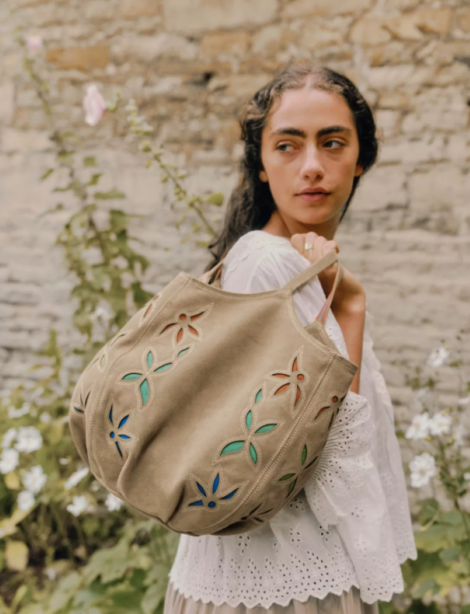 Penelope Chilvers Embroidered Pillow Bag - Sand