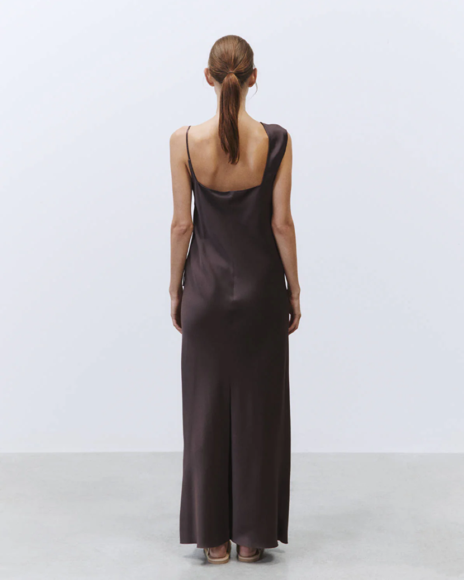 Alysi Asymmetric Satin Dress - Eggplant
