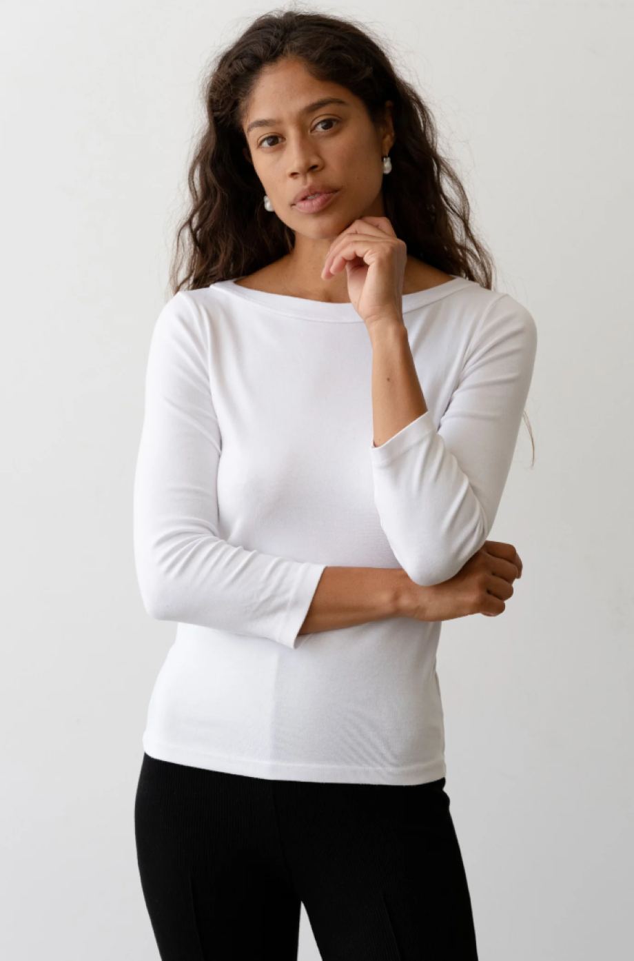 Donni Baby Rib Boat Neck - Powder