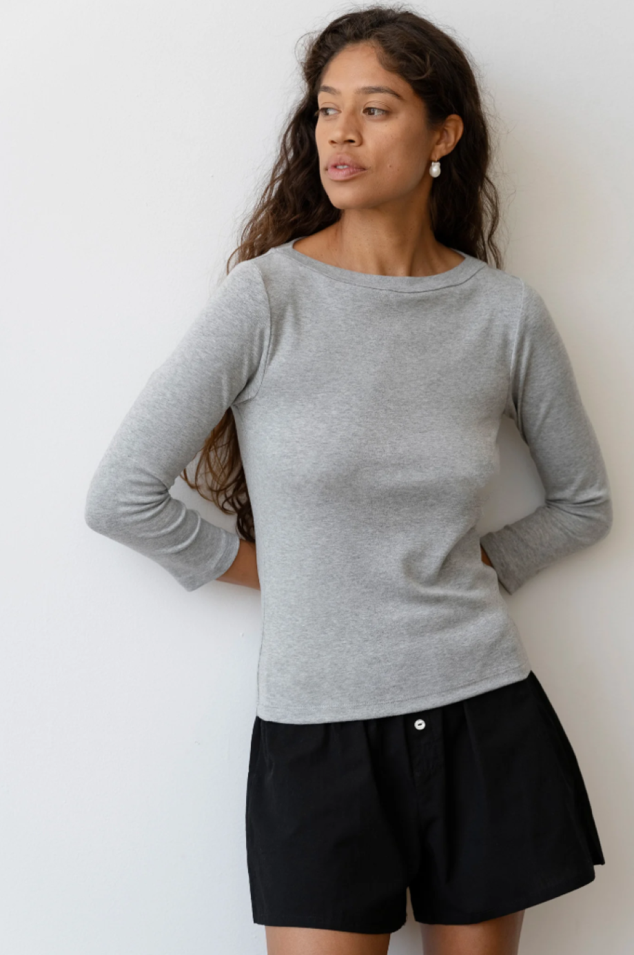 Donni Baby Rib Boat Neck - Heather Grey