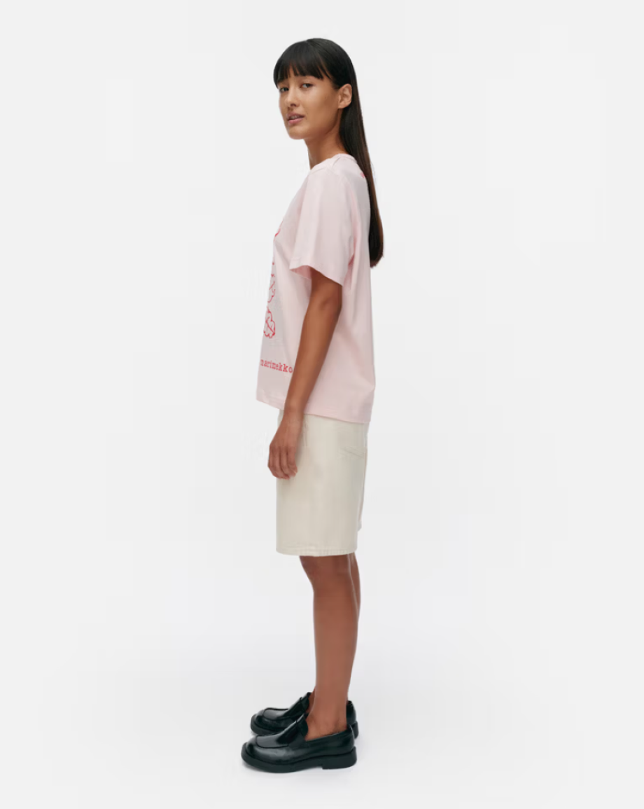 Marimekko Erna Vihkiruusu Placement Kioski Shirt - Light Pink/Red