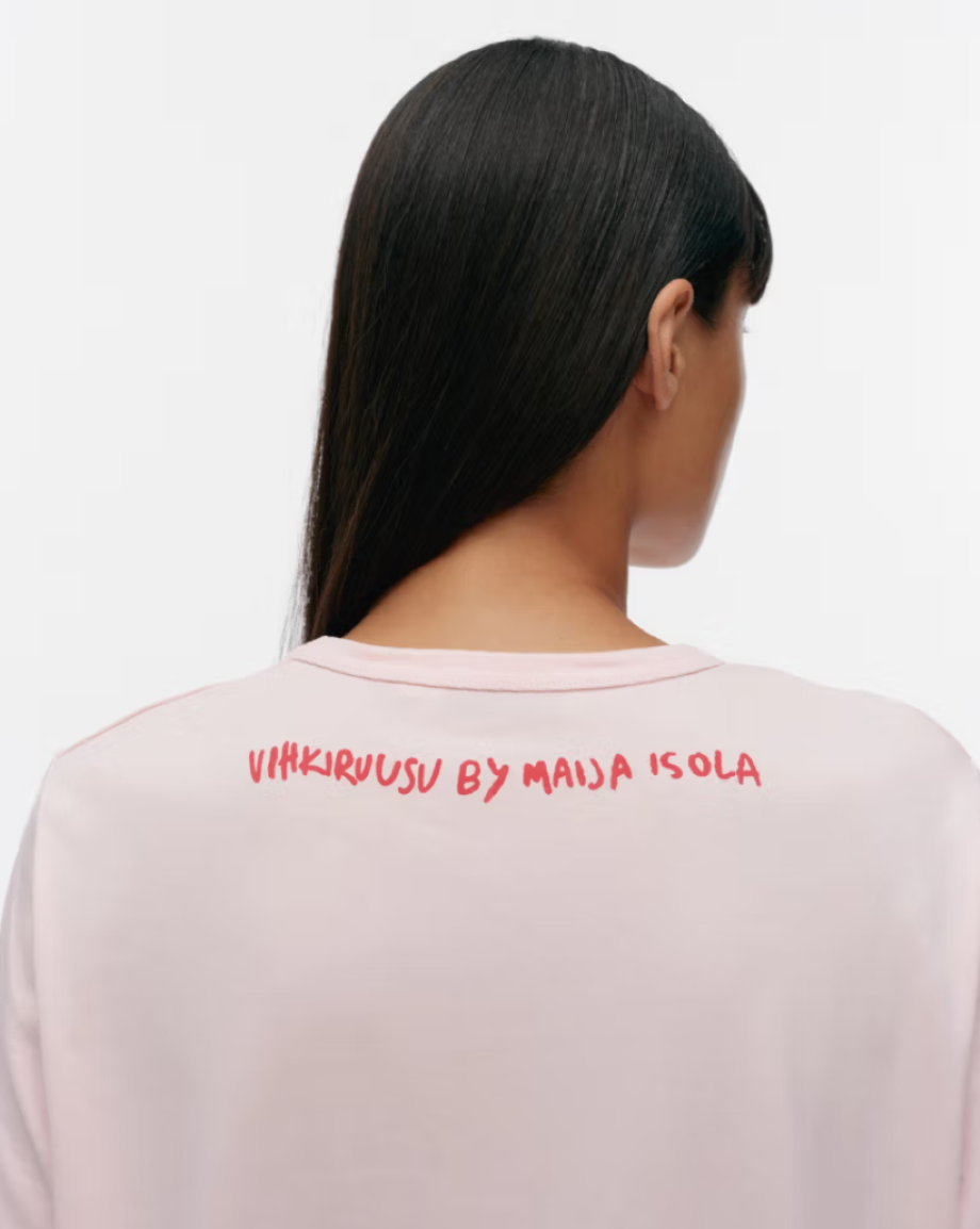 Marimekko Erna Vihkiruusu Placement Kioski Shirt - Light Pink/Red