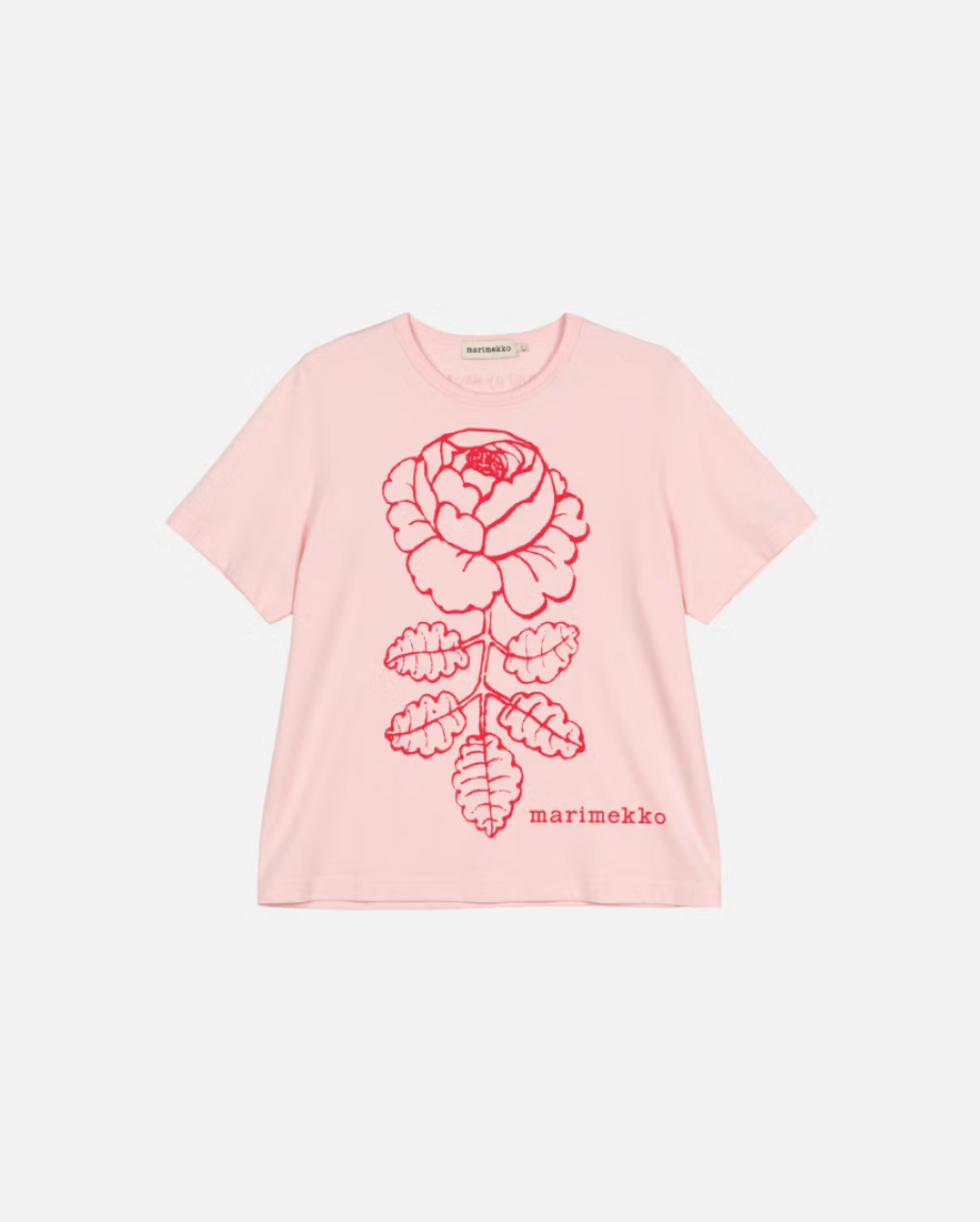 Marimekko Erna Vihkiruusu Placement Kioski Shirt - Light Pink/Red