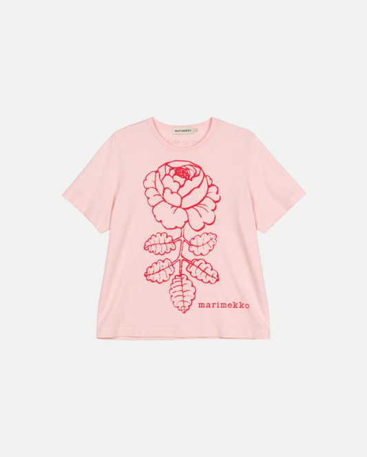 Marimekko Erna Vihkiruusu Placement Kioski Shirt - Light Pink/Red