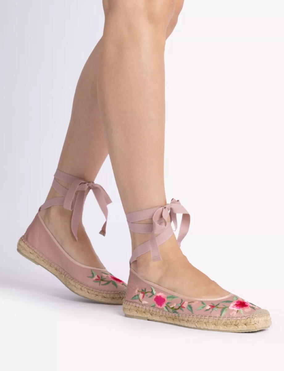 Penelope Chilvers Alegra Embroidered Satin Espadrille - Tea Rose