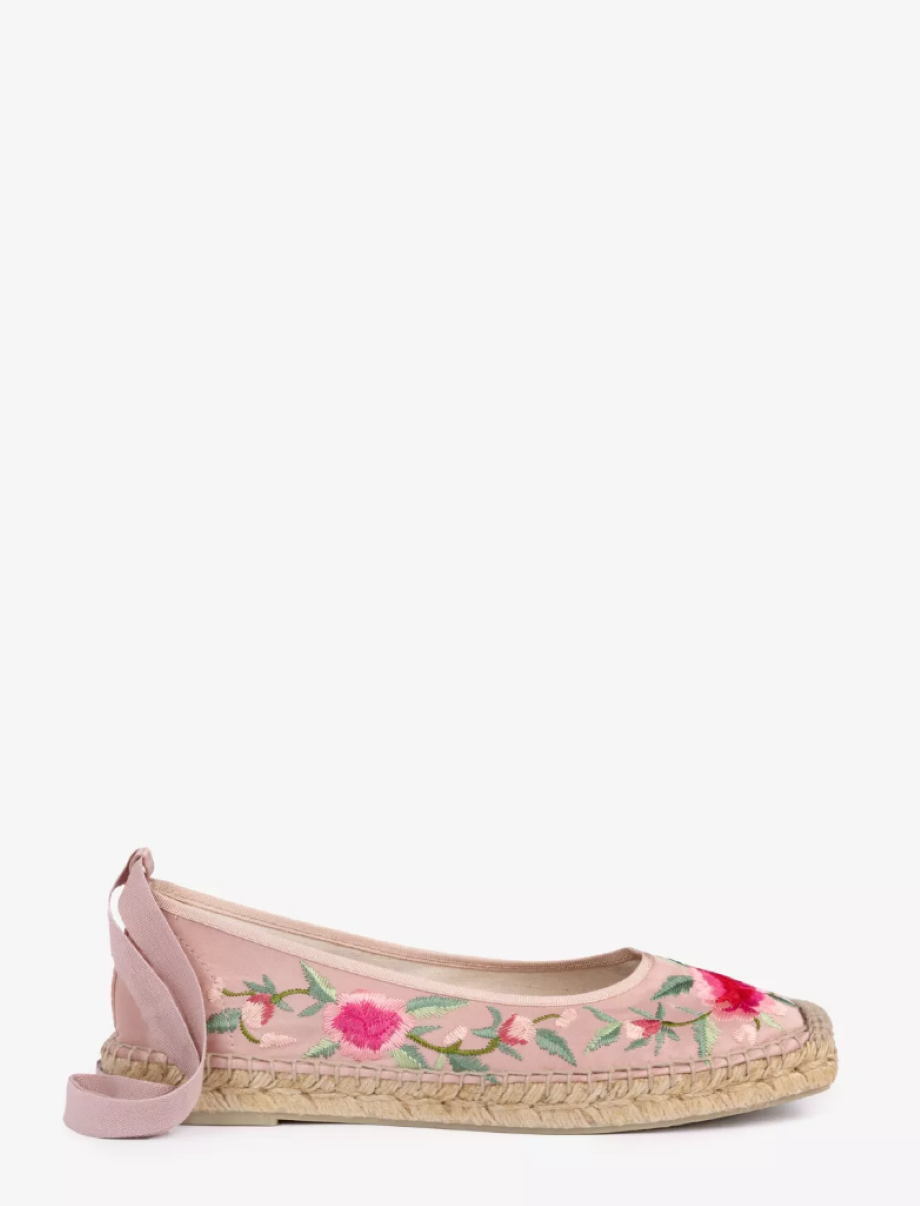 Penelope Chilvers Alegra Embroidered Satin Espadrille - Tea Rose