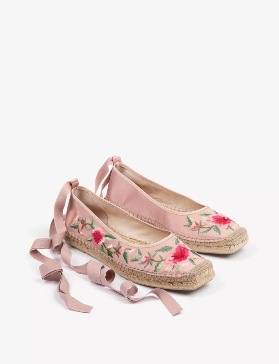 Penelope Chilvers Alegra Embroidered Satin Espadrille - Tea Rose
