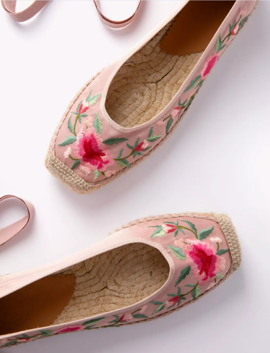 Penelope Chilvers Alegra Embroidered Satin Espadrille - Tea Rose
