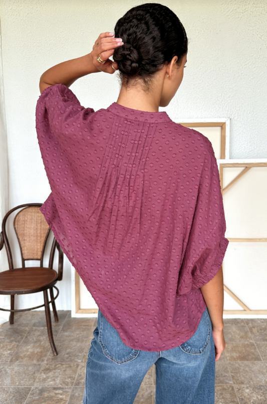 Emerson Fry Swiss Dot Mandarin Top - Crushed Berry