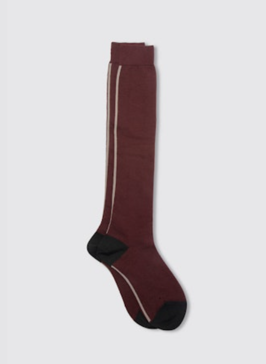 Maria la Rosa Wool Knee Sock with Stripe - Bordeaux