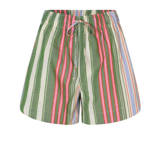 Stine Goya Striped Cotton Structured Shorts - Forest Stripe