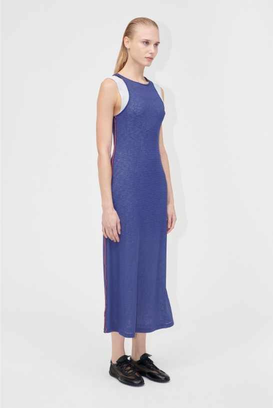 Stine Goya Sheer Stripe Ribe Double Layer Tank Dress - Midnight Blue