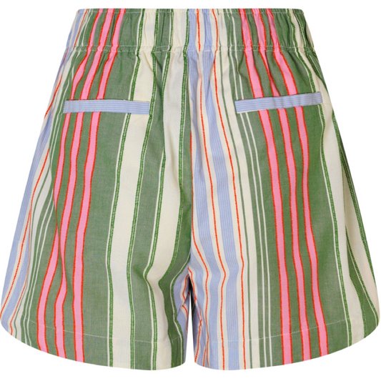 Stine Goya Striped Cotton Structured Shorts - Forest Stripe