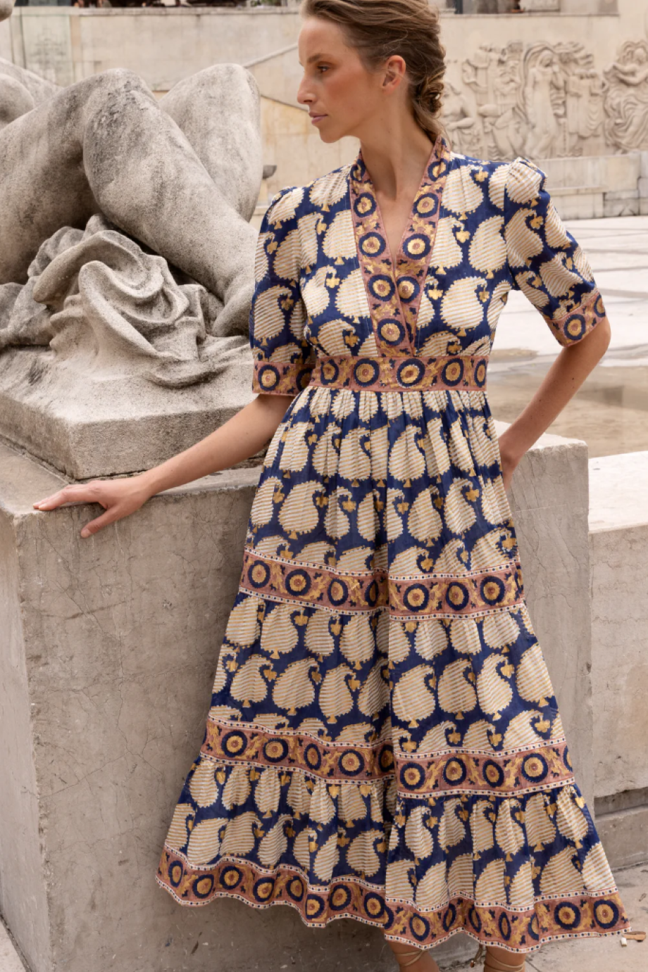Oliphant V-Neck Cuffed Maxi - Agra Navy