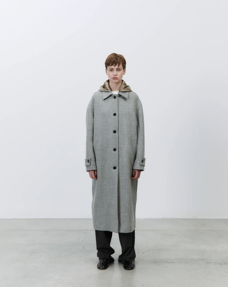 Alysi Long Hooded Wool Coat - Grey