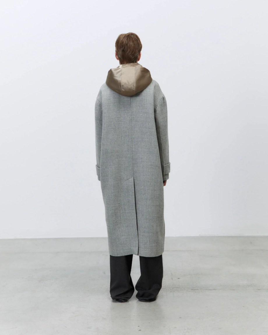 Alysi Long Hooded Wool Coat - Grey