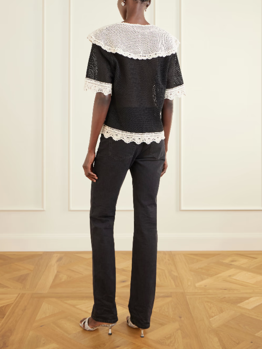 Sea-NY Kendall Crochet Tie Front Top - Black